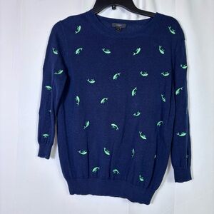 J.Crew Whale Tippi Sweater XL Navy Embroidered Whales 3/4 Sleeve Costal Preppy